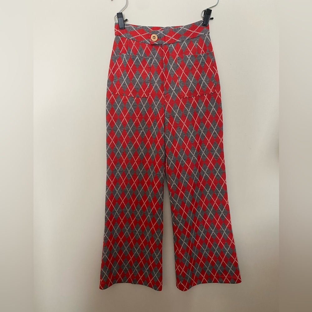 vintage 70s argyle flare trousers
